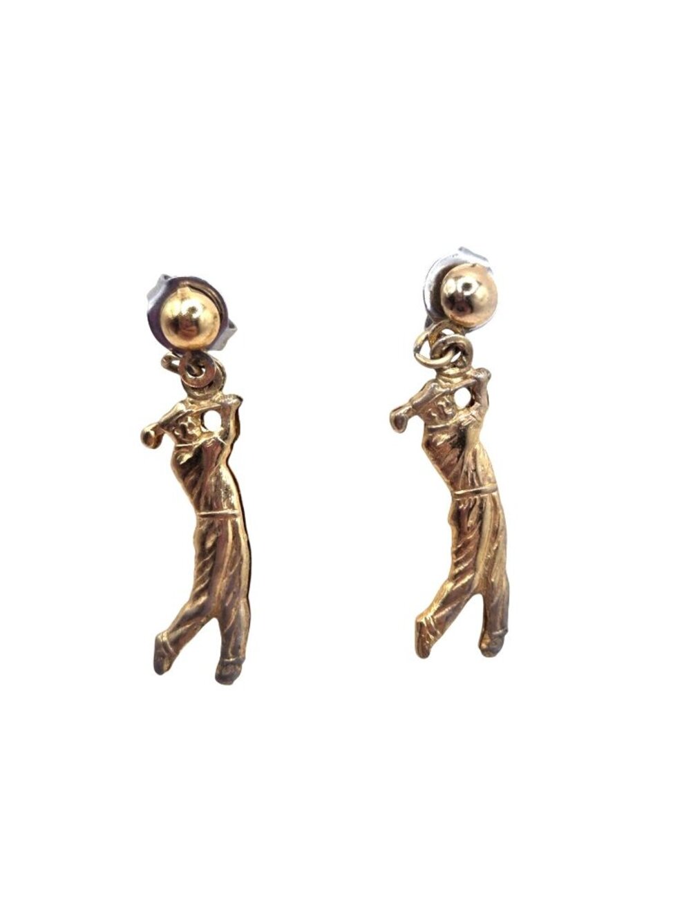 Golf Player Gold-Tone Dangle Earrings With Stud Backs